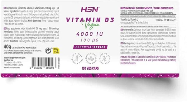 Vitamina D3 Vegana 4000 IU  - Imagen 3
