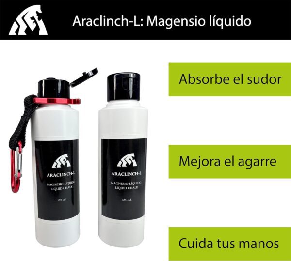 ARACLINCH-L – Magnesio líquido – 125 +125mL – Magnesio Escalada, Crossfit, Gimnasio, Calistenia, Pádel, Pole Dance – Agarre y Cuidado para Manos, con Aloe - Imagen 2