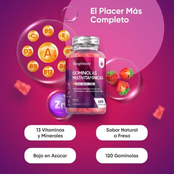 Gominolas Multivitaminas y Minerales 120 Gomitas Sabor Fresa - Imagen 2
