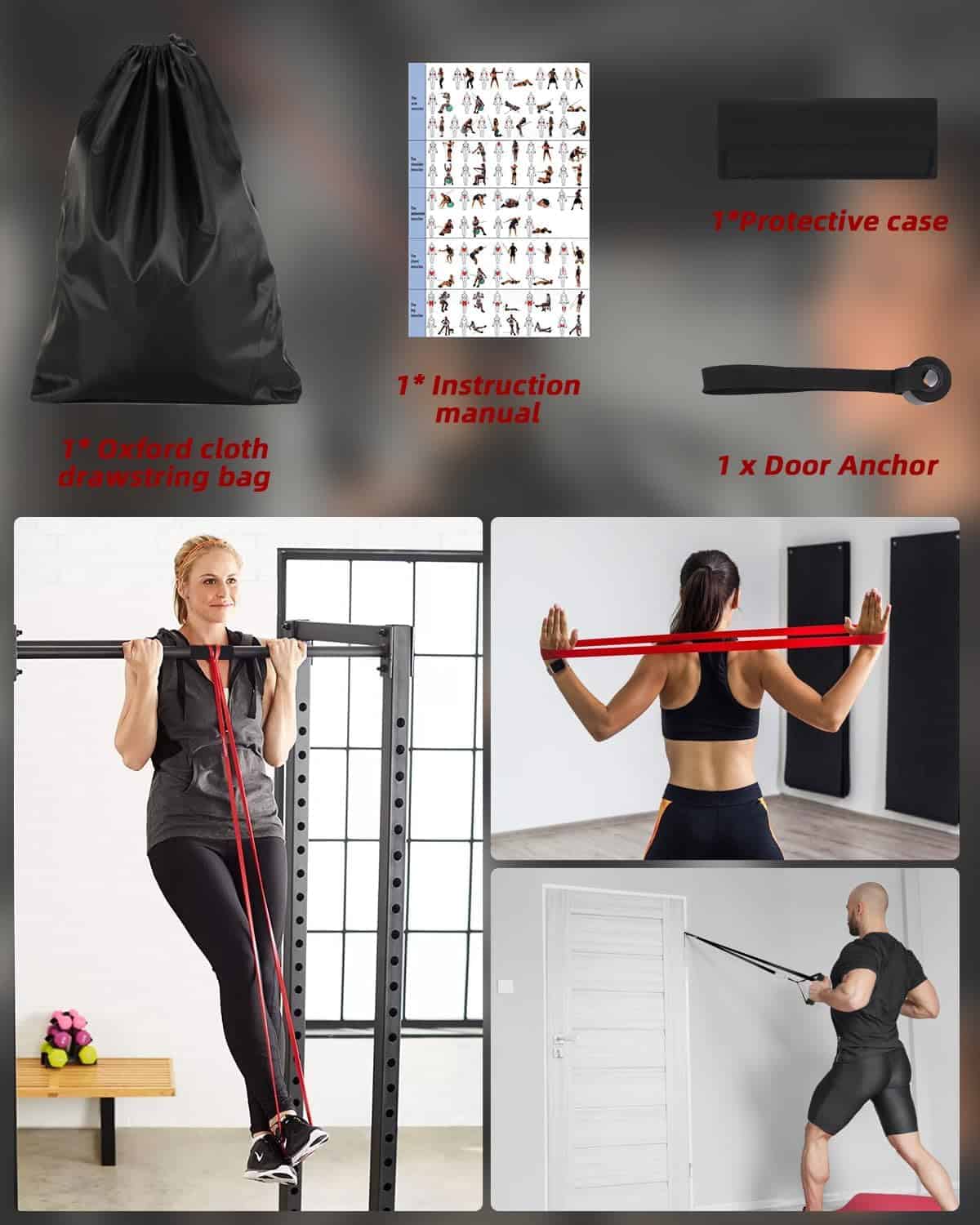 Bandas de Resistencia, con Anclaje para Puerta, asa, Bolsa de Transporte, Bandas de Resistencia para Fitness, Estiramiento, Yoga - Imagen 3