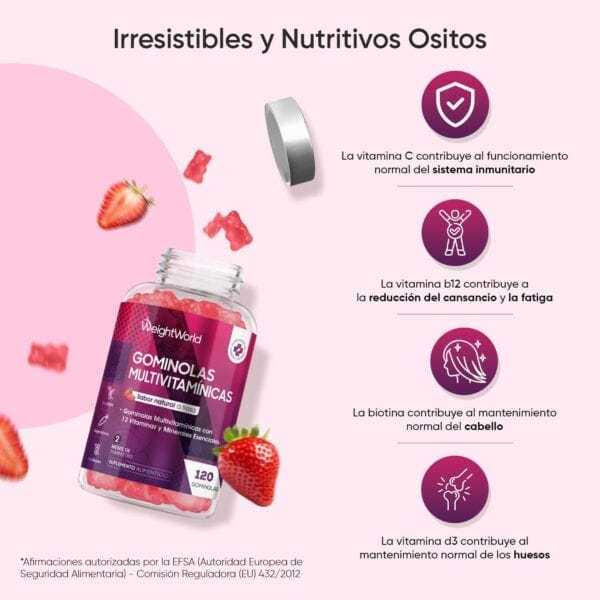 Gominolas Multivitaminas y Minerales 120 Gomitas Sabor Fresa - Imagen 5