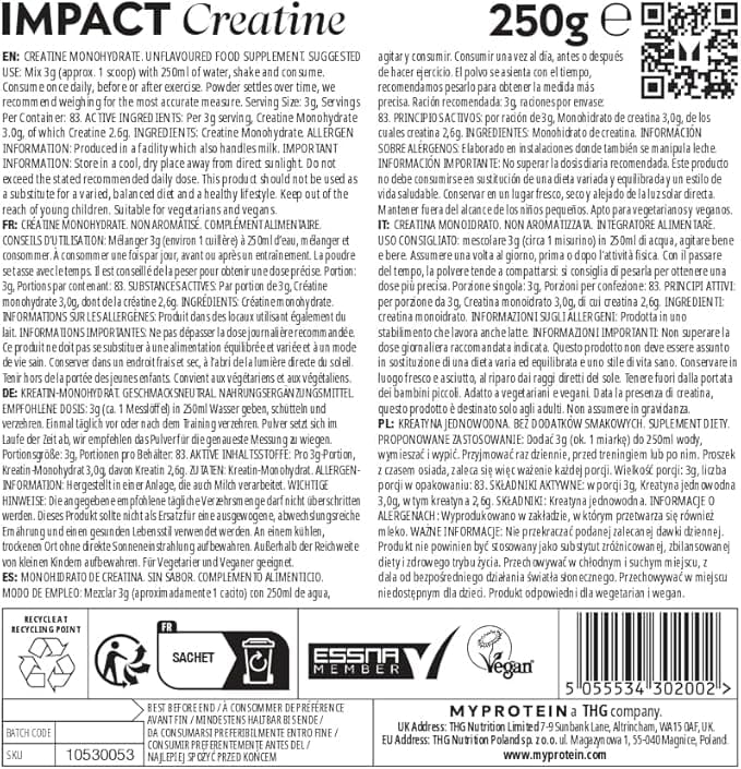 Myprotein Creatina Monohidrato en Polvo | 3g por Ración | Bolsa Resellable de 250g - Imagen 4