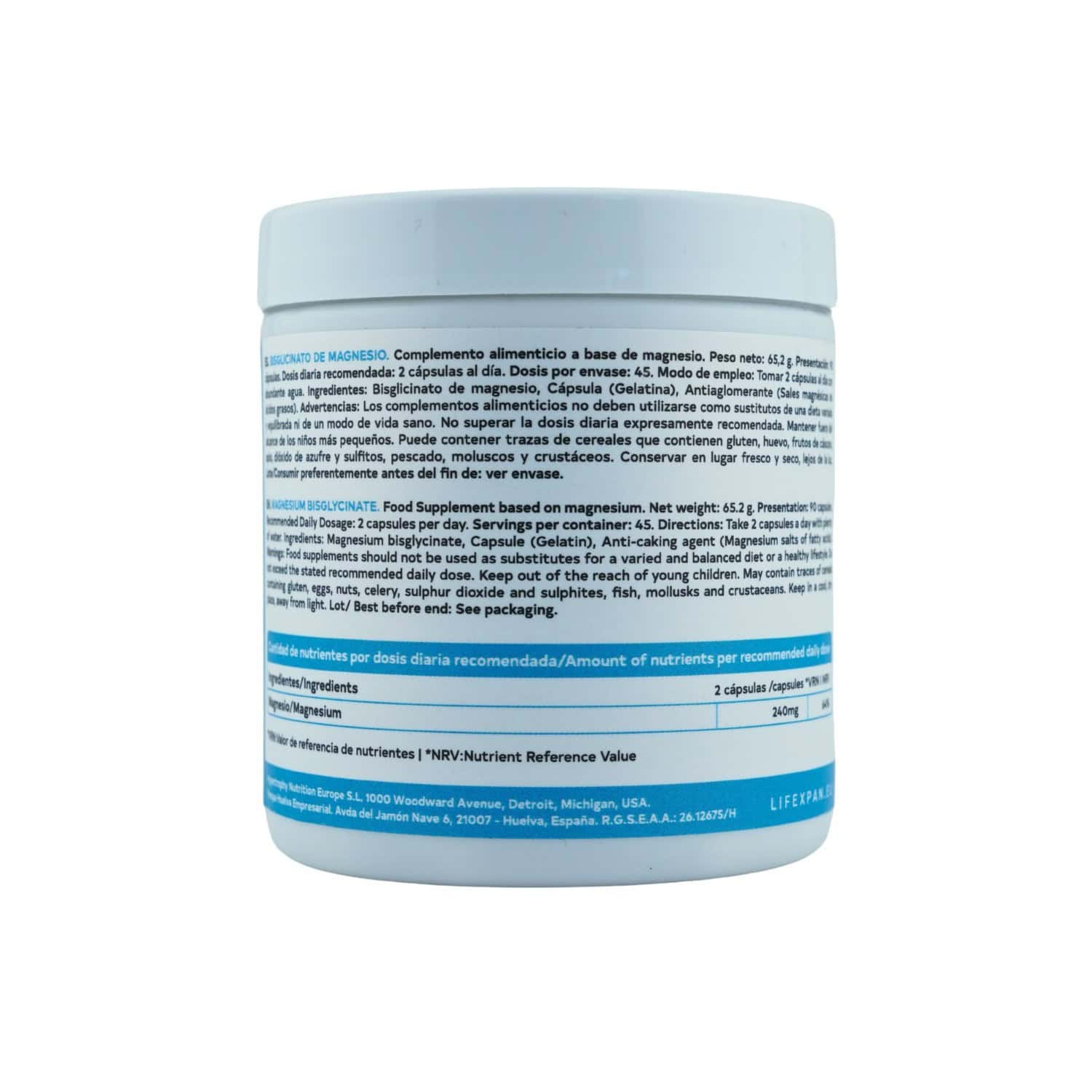 MAGNESIO - MAGNESIUM BISGLYCINATE 90 cáps. – LifeXpan - Imagen 2