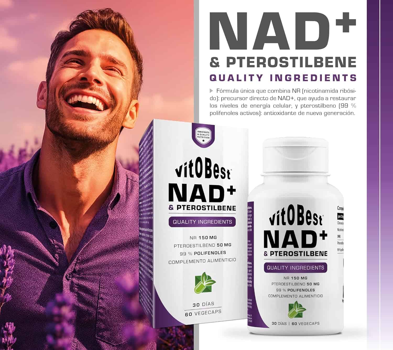 NAD+ & Pterostilbene – 60 VegeCaps (Vitobest) - Image 3