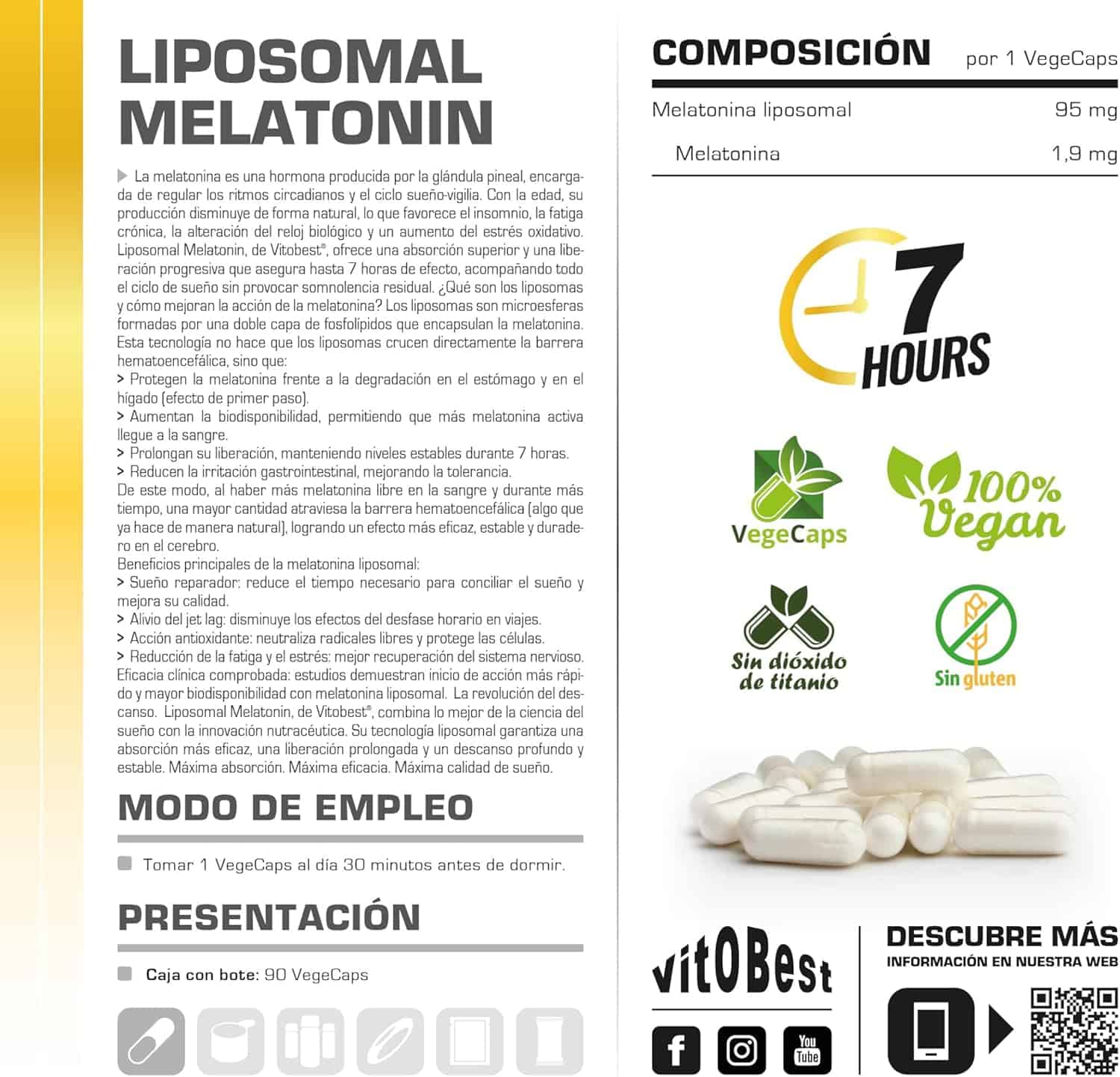 Vitobest – Liposomal Melatonin · 90 VegeCaps - Imagen 3